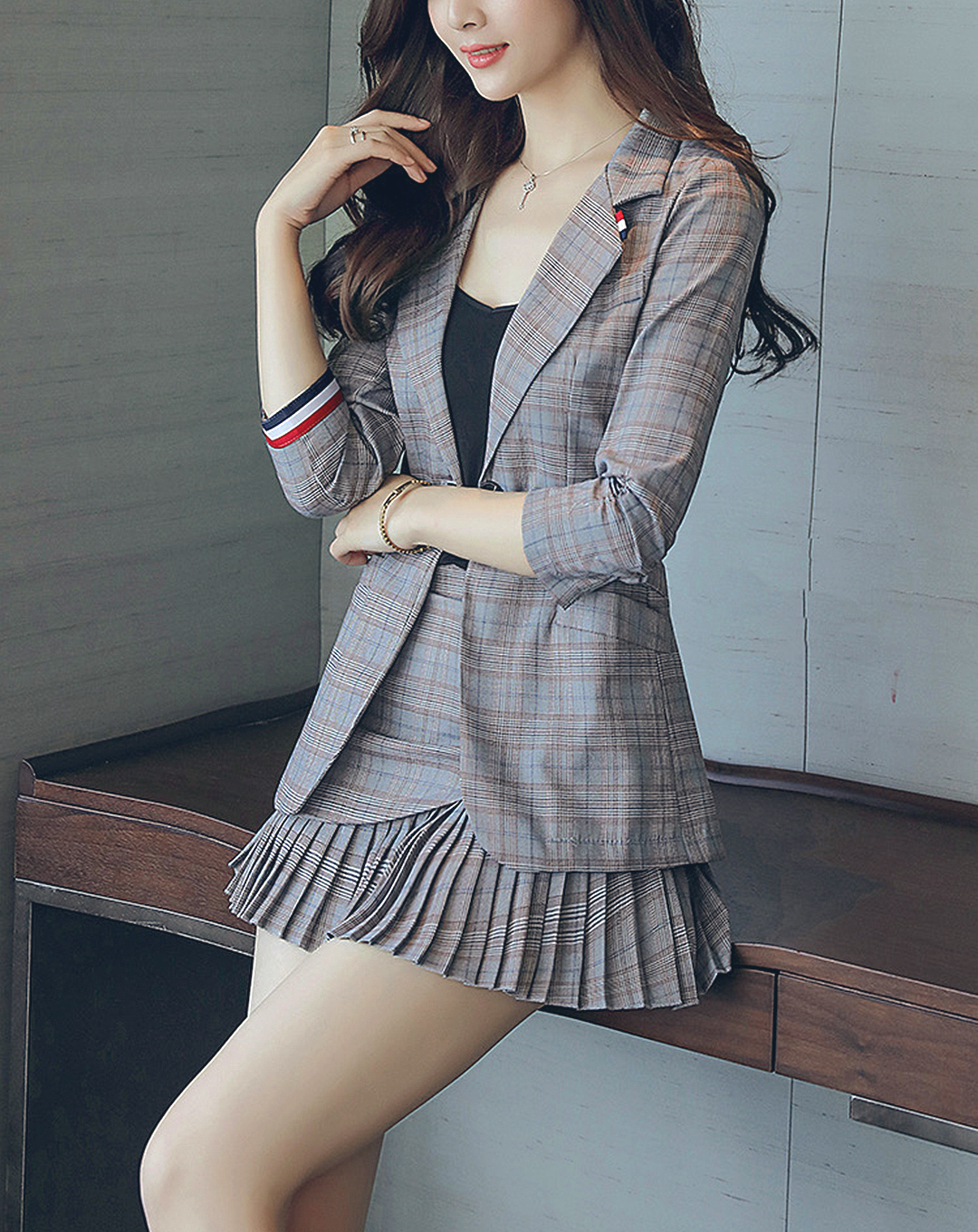 ♀Glen Plaid Skirt Suit