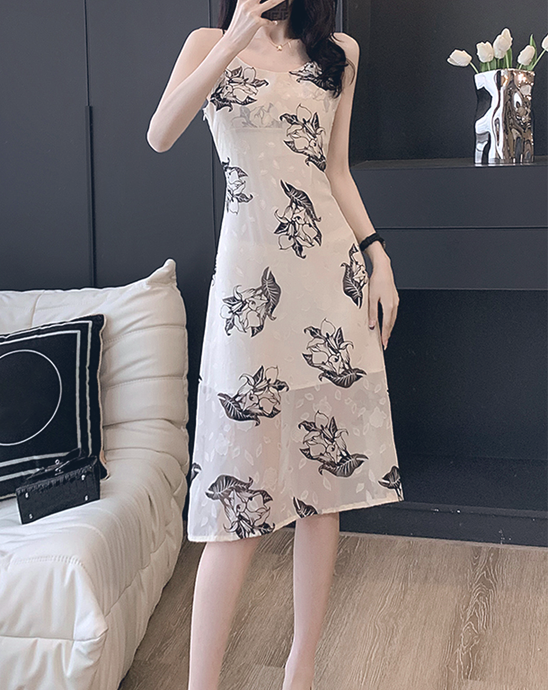 ♀Floral Sheer Camisole Dress