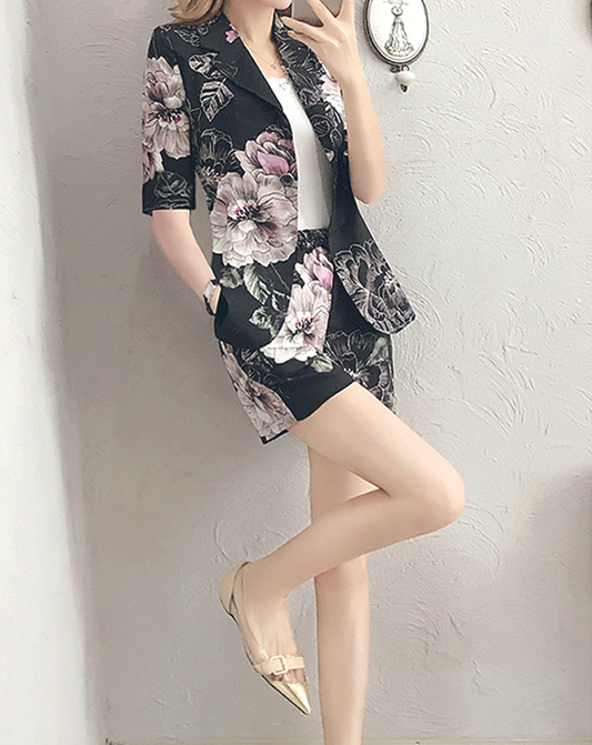 ♀Floral Short Sleeve Shirt & Short Pants