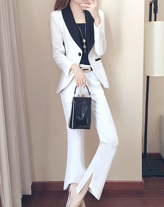 ♀Contrast Color Jacket & Slit Pants