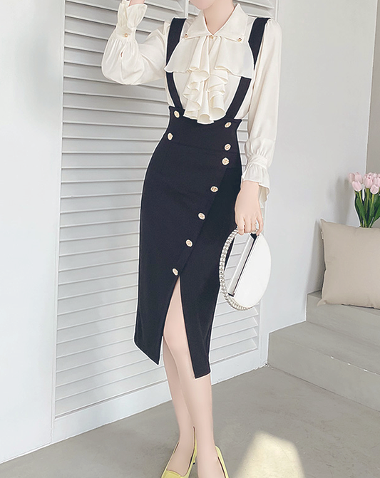 ♀Volume Frill Blouse & Suspender Skirt