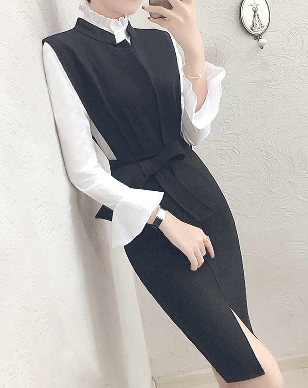 ♀Extension Cuffs Shirt & Slit Dress