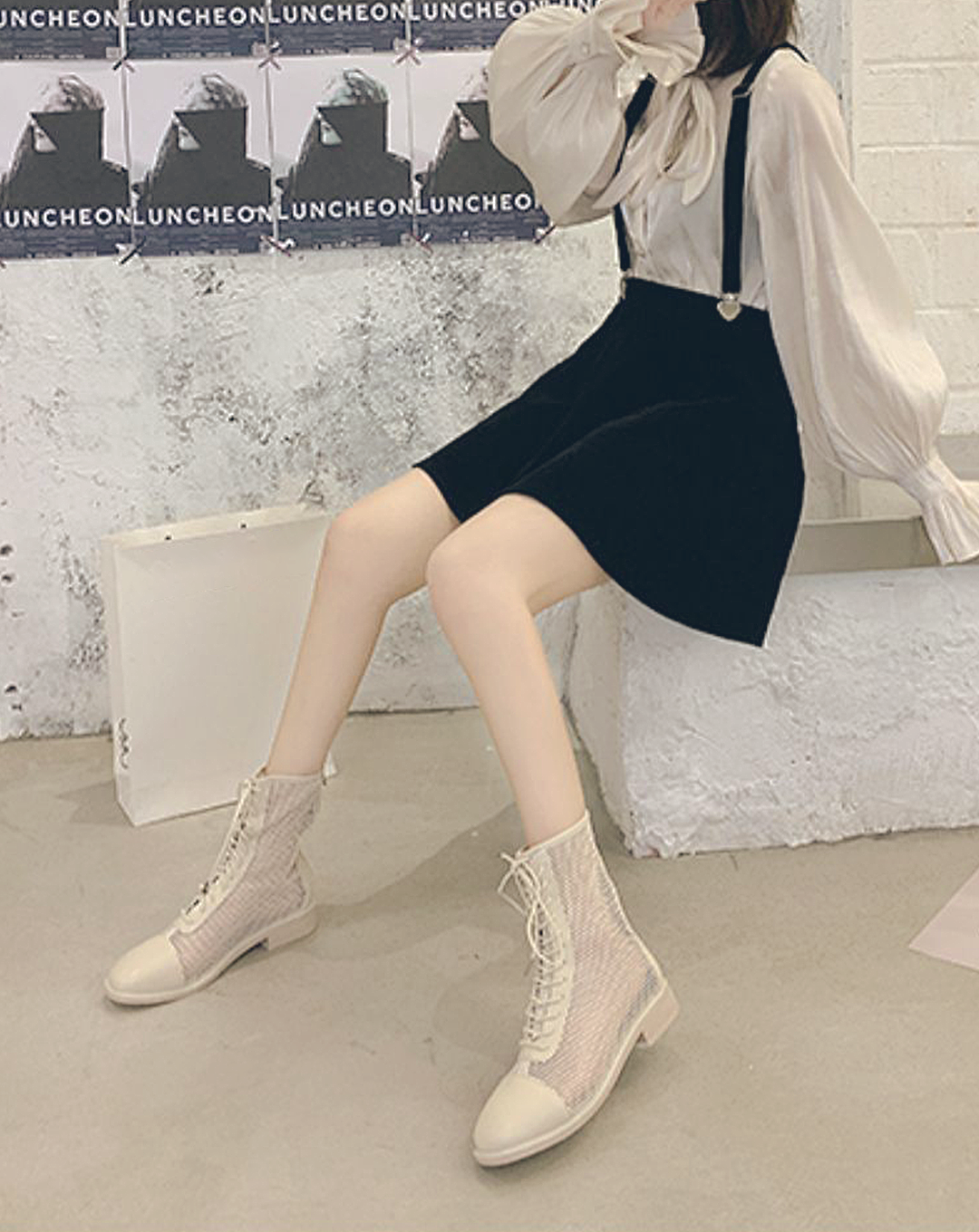 ♀Mesh Lace-up Boots