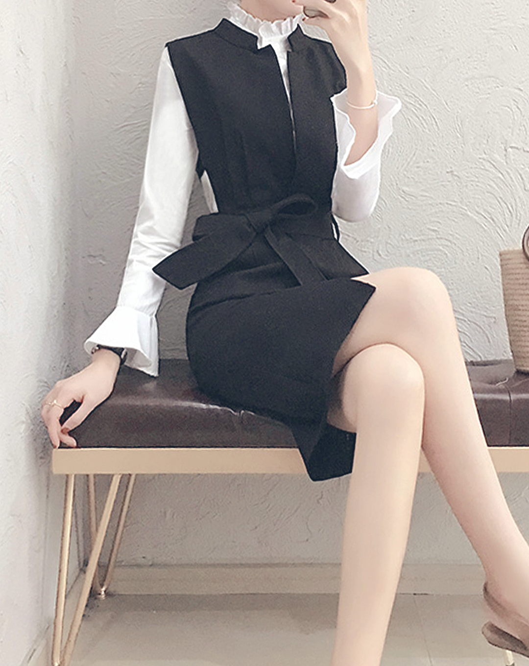♀Extension Cuffs Shirt & Slit Dress