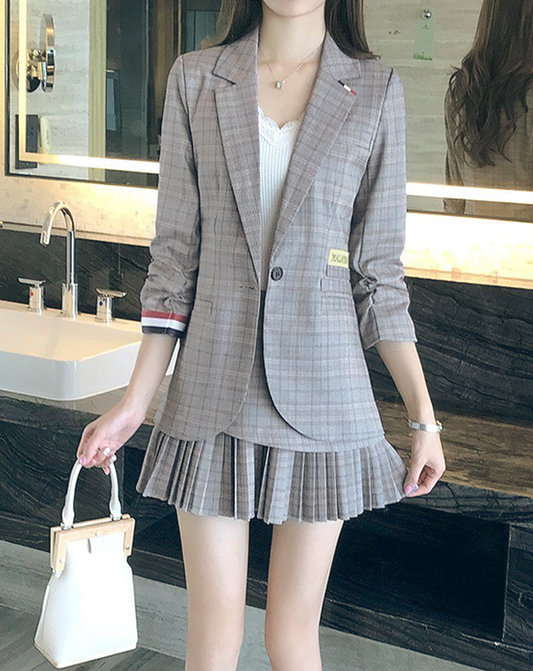 ♀Glen Plaid Skirt Suit