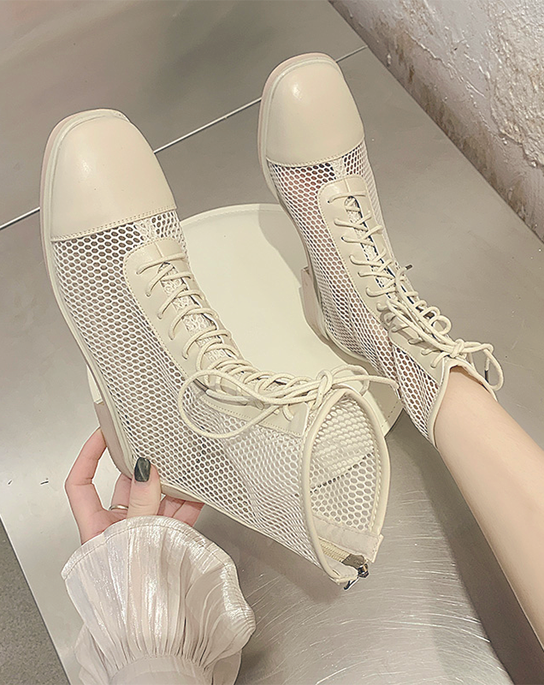 ♀Mesh Lace-up Boots