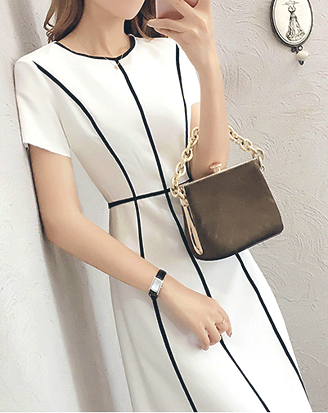 ♀Line Design Short Sleeve Dress