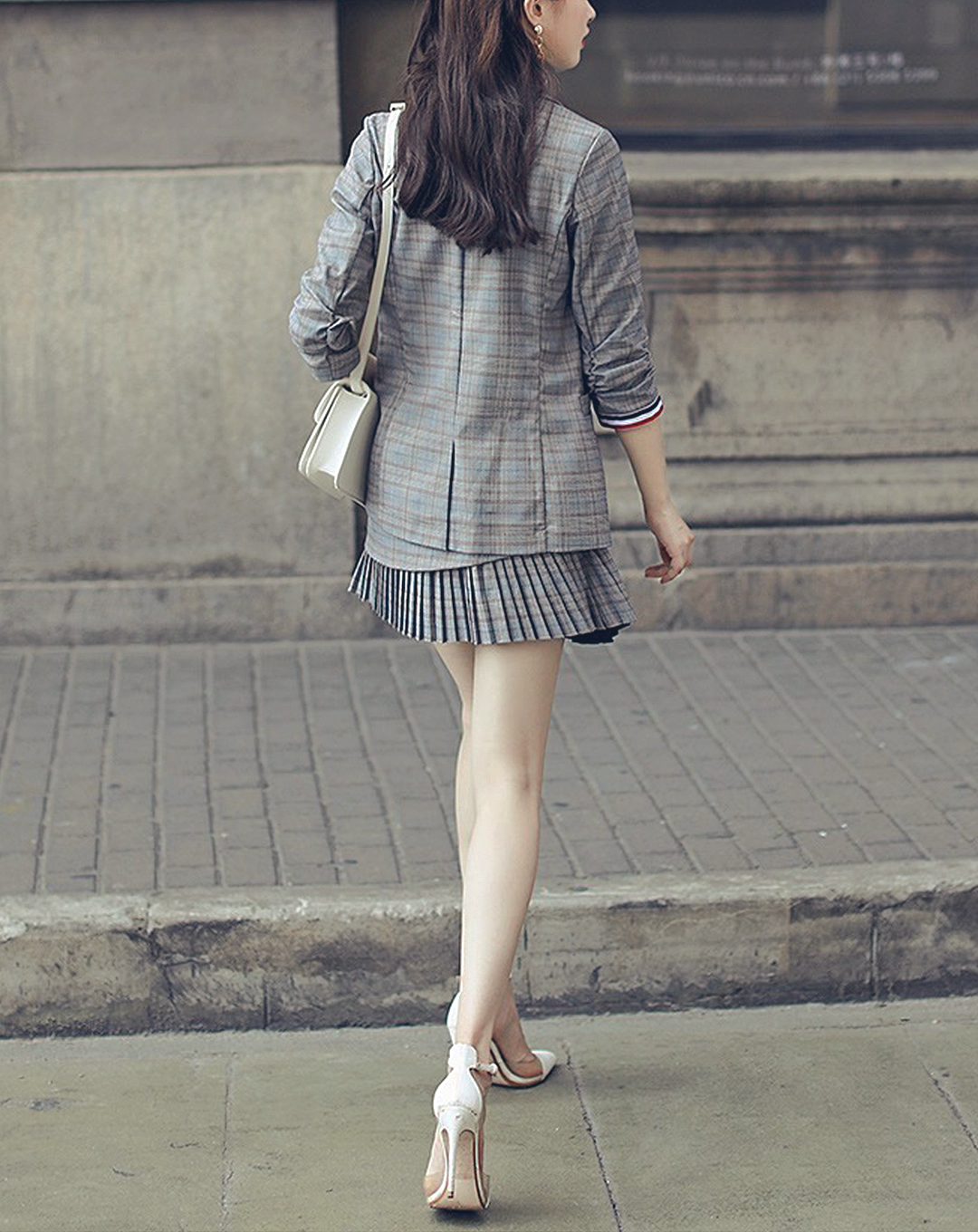 ♀Glen Plaid Skirt Suit
