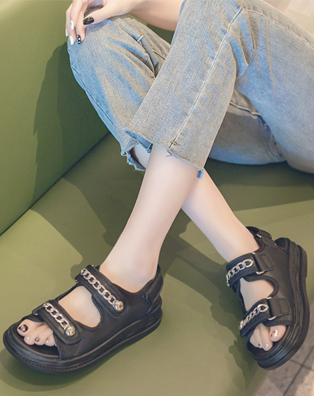 ♀Chain Design Velcro Sandals