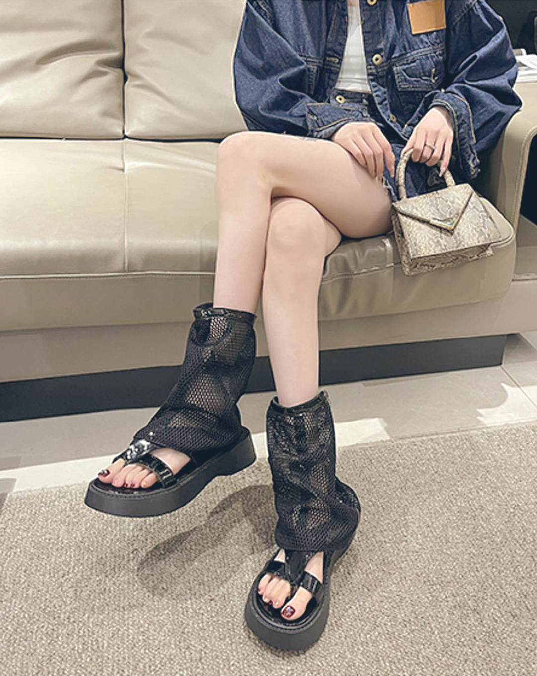 ♀Platform Mesh Boots Sandals