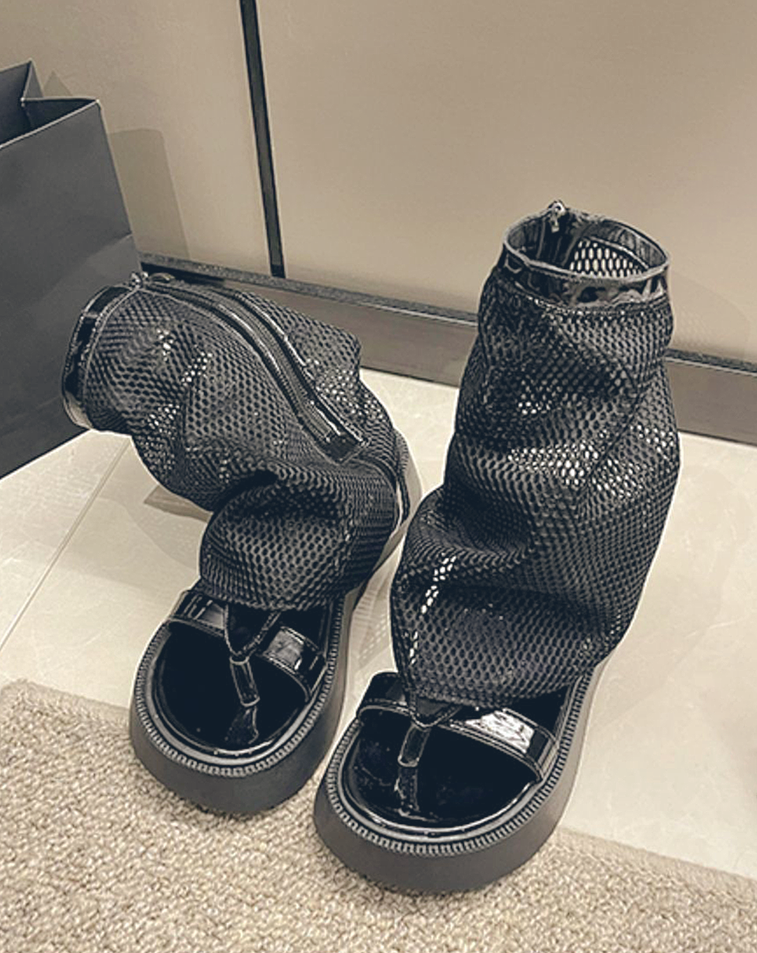 ♀Platform Mesh Boots Sandals