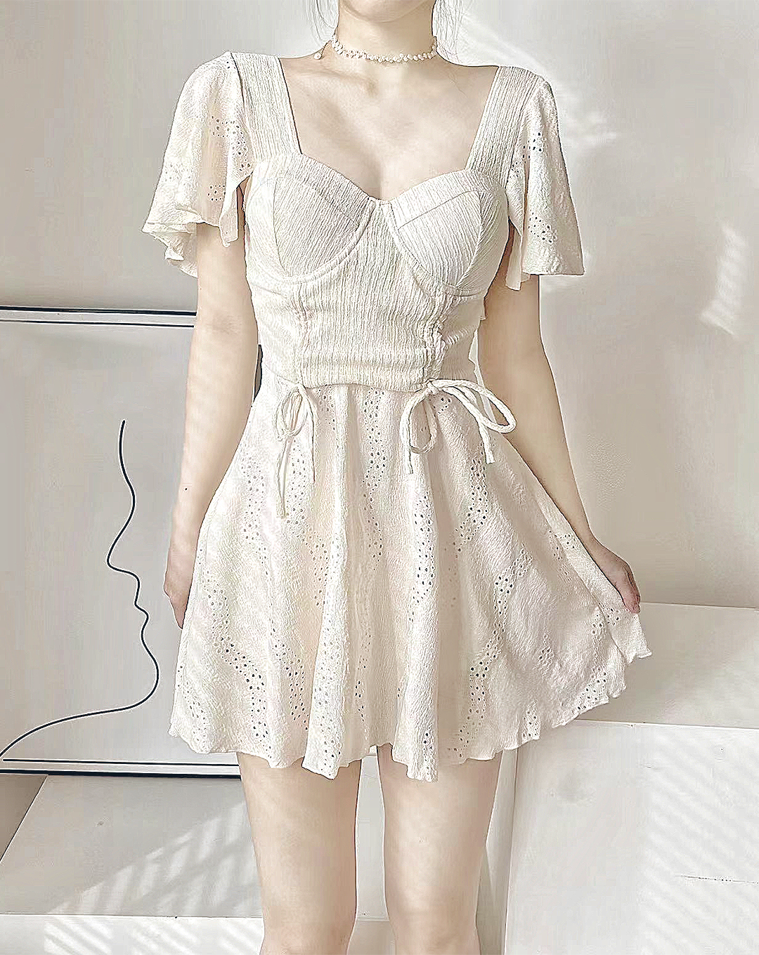 ♀Waist Drawstring Dress Swimsuit