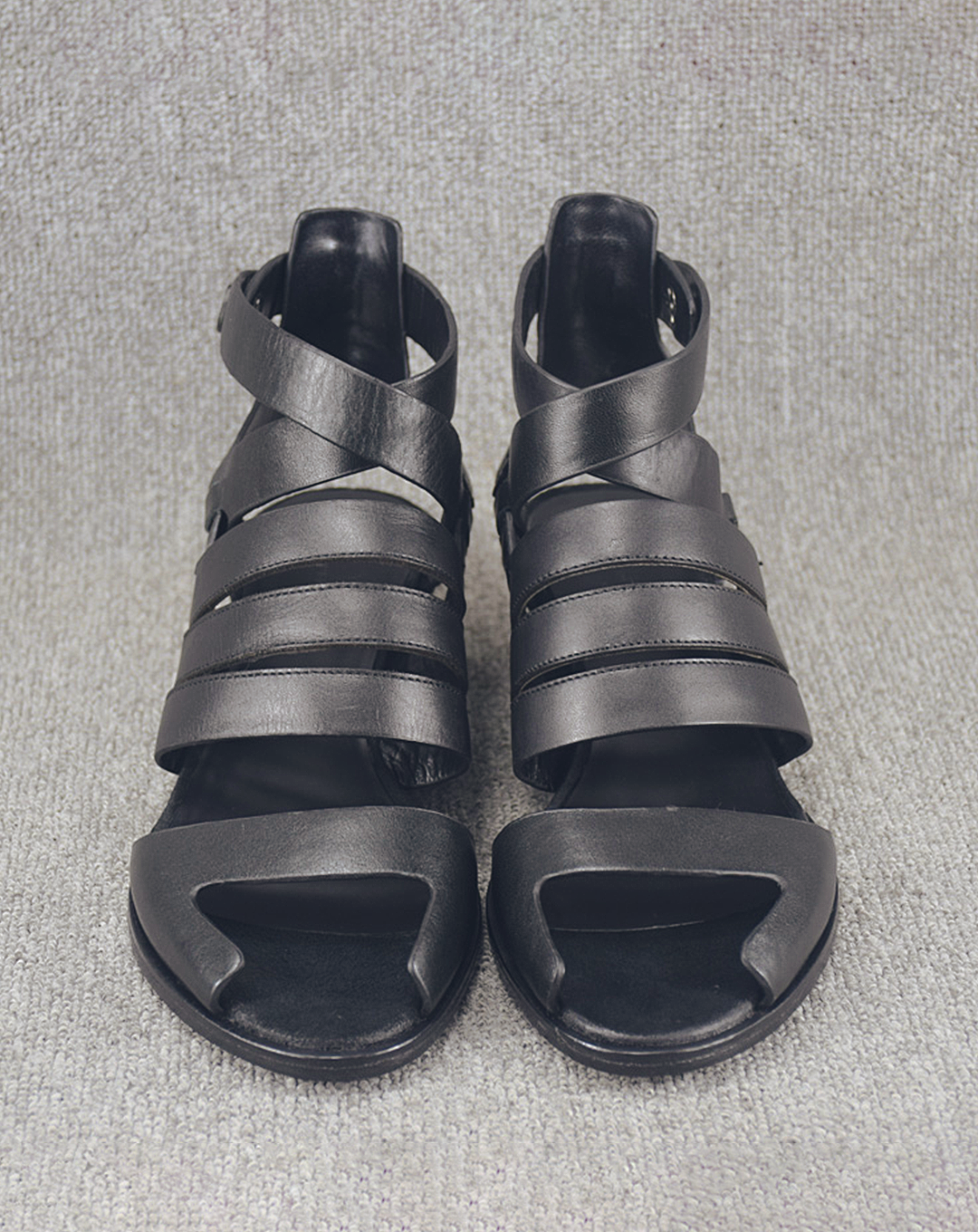 ♀本革/Wedge Sole Cross Strap Sandals