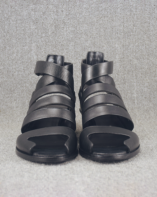 ♀本革/Wedge Sole Cross Strap Sandals