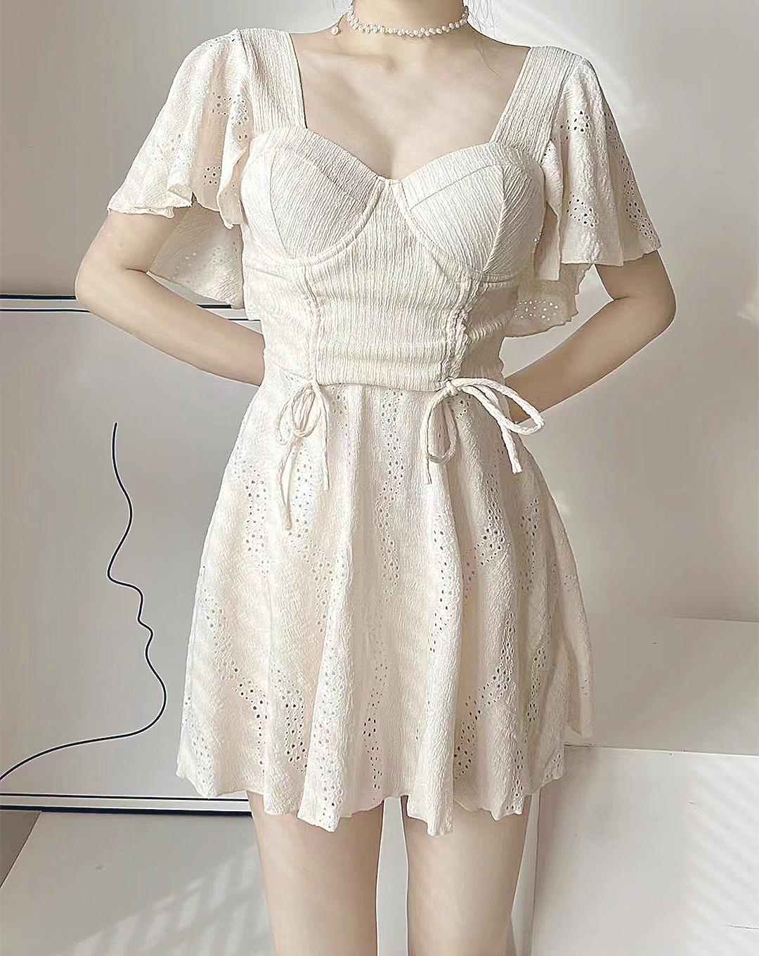 ♀Waist Drawstring Dress Swimsuit