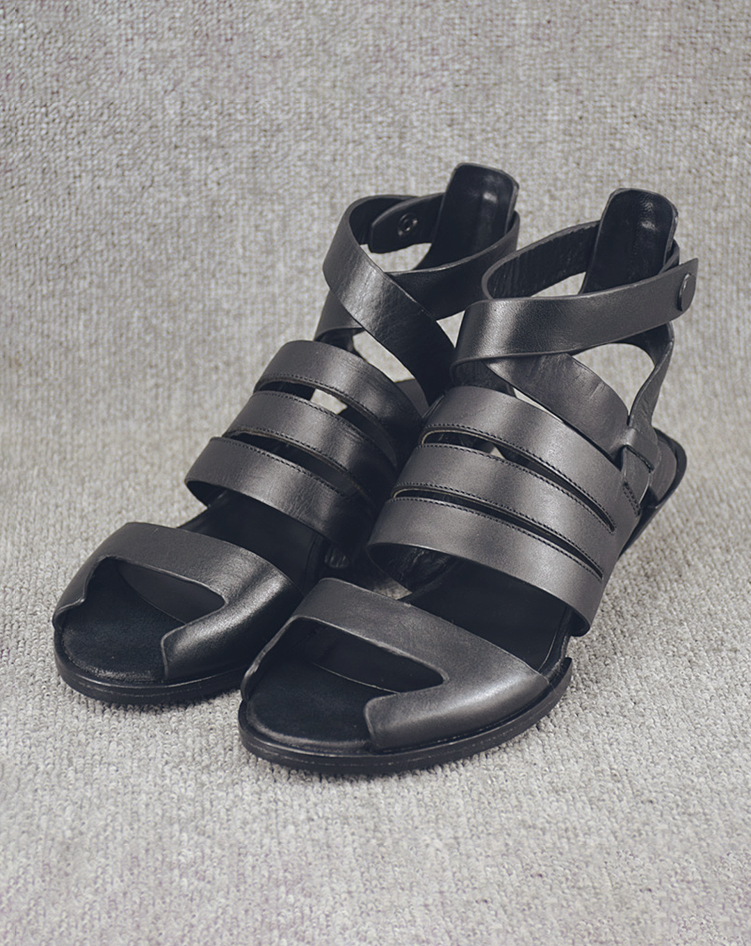 ♀本革/Wedge Sole Cross Strap Sandals