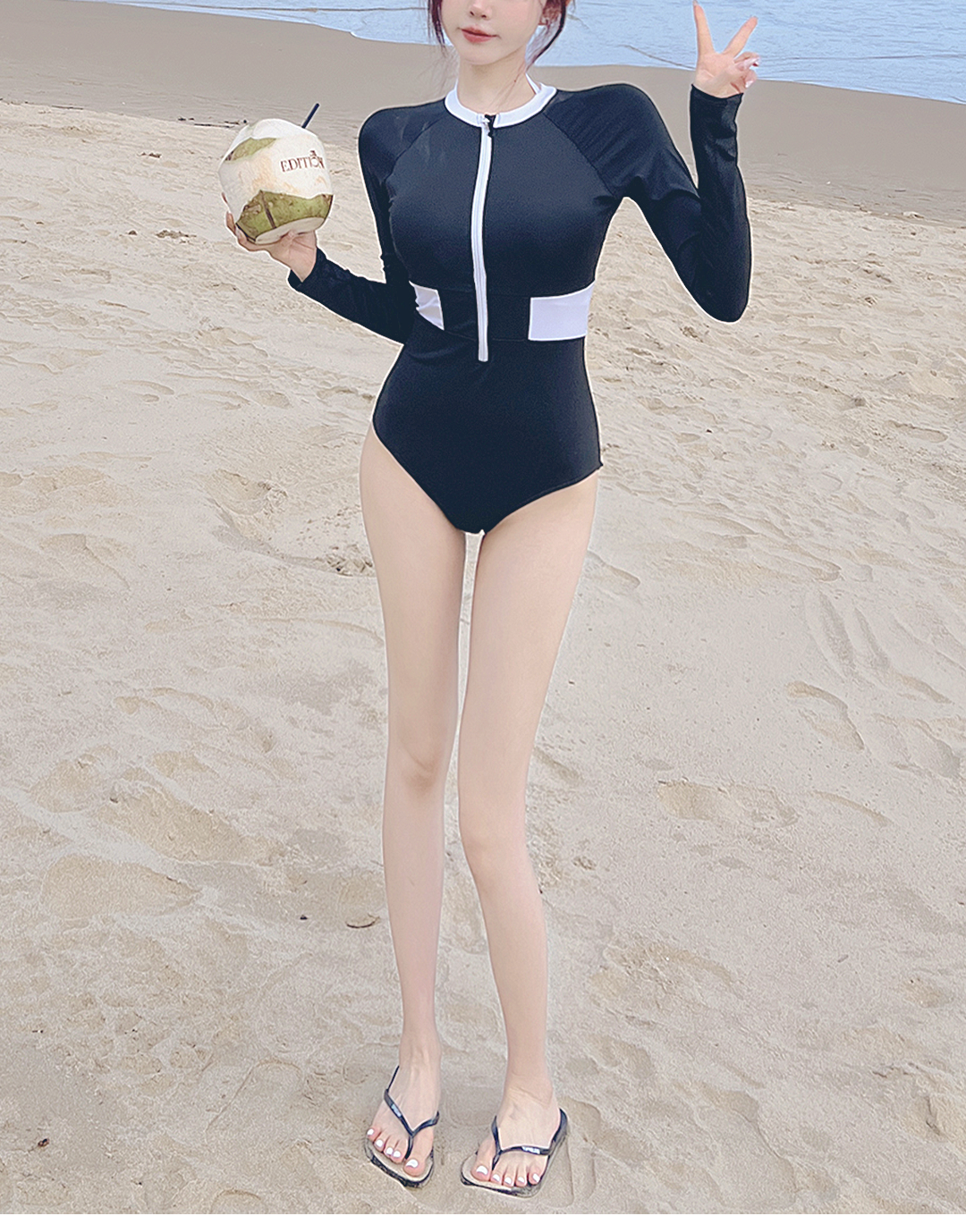 ♀Zip Up Long Sleeve Swimsuit