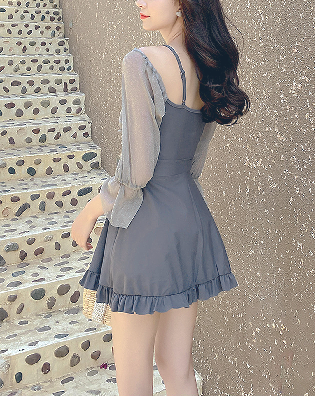 ♀Front Drawstring Sheer Swimsuit