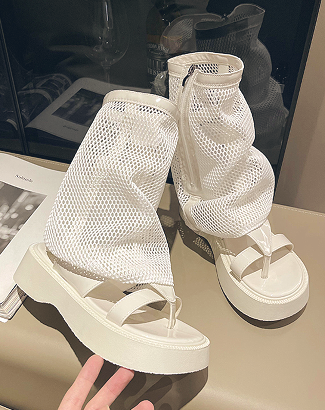 ♀Platform Mesh Boots Sandals