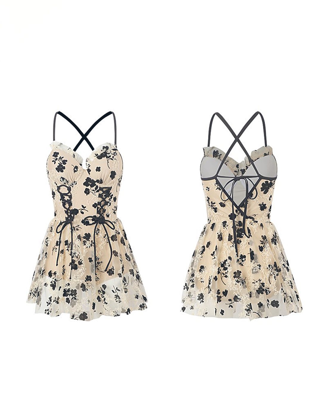 ♀Floral Lace Up Dress Swimsuit