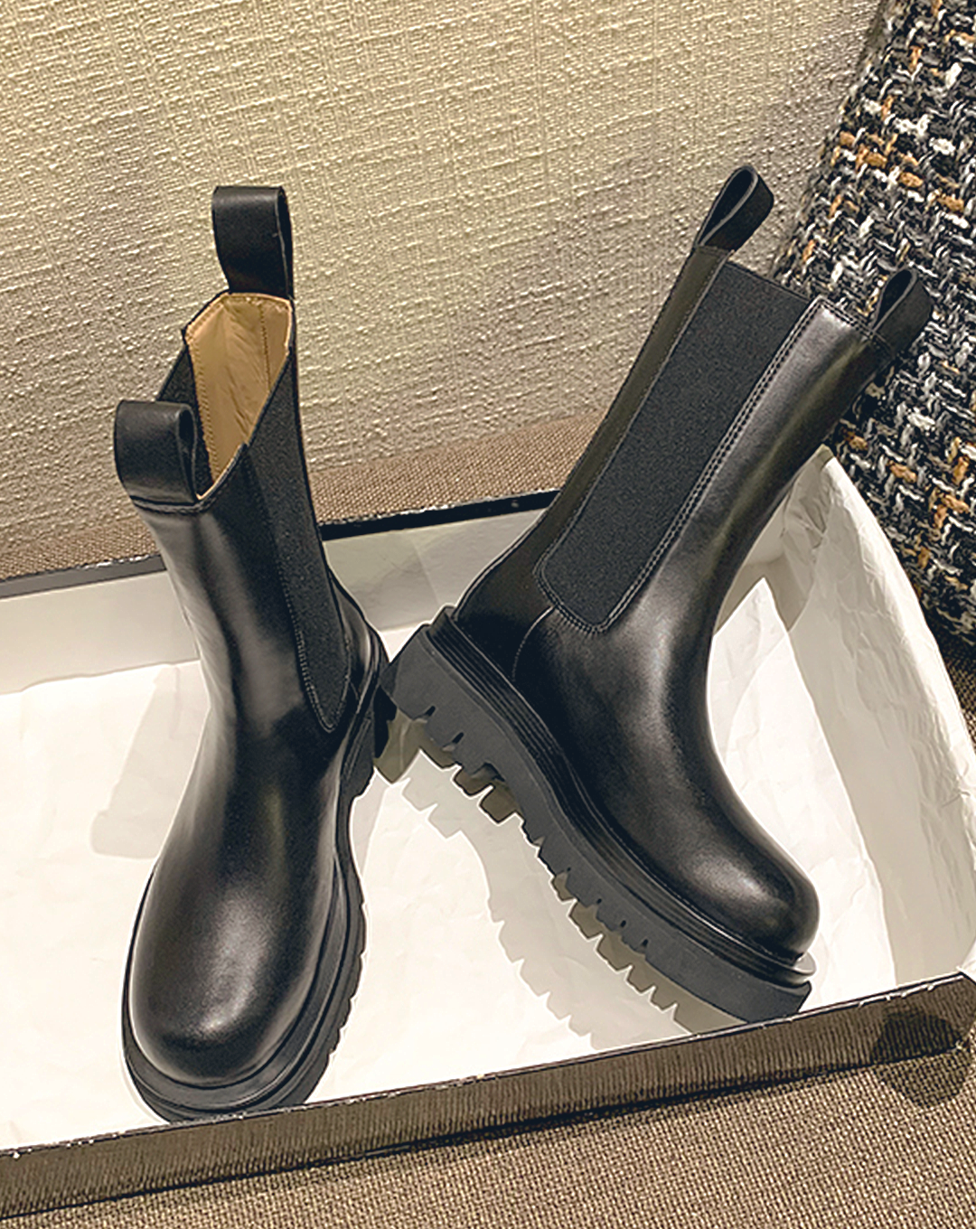 ♀本革/Rugged Sole Side Gore Boots
