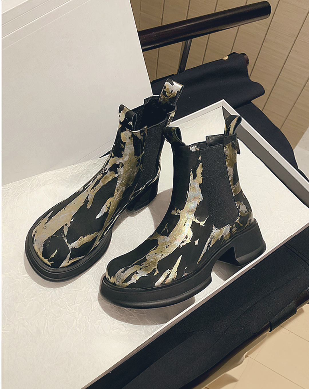 ♀本革/Paint Design Side Gore Shoes