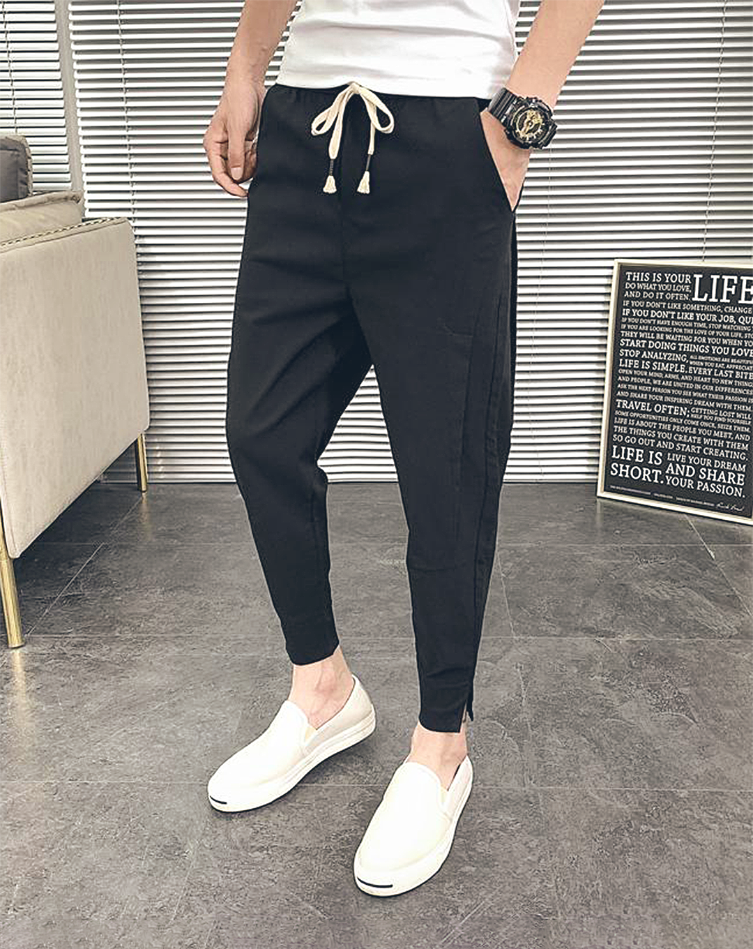 ♂Side Tuck Drawstring Pants