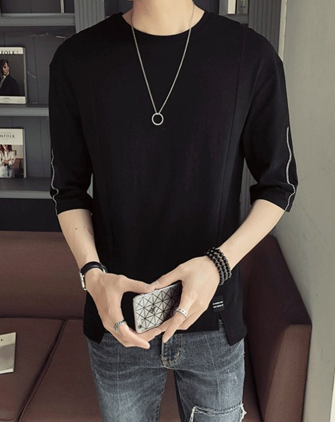 ♂Stitch Style and Logo Sleeve Shirt