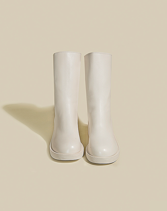 ♀Plain Toe Leather Boots