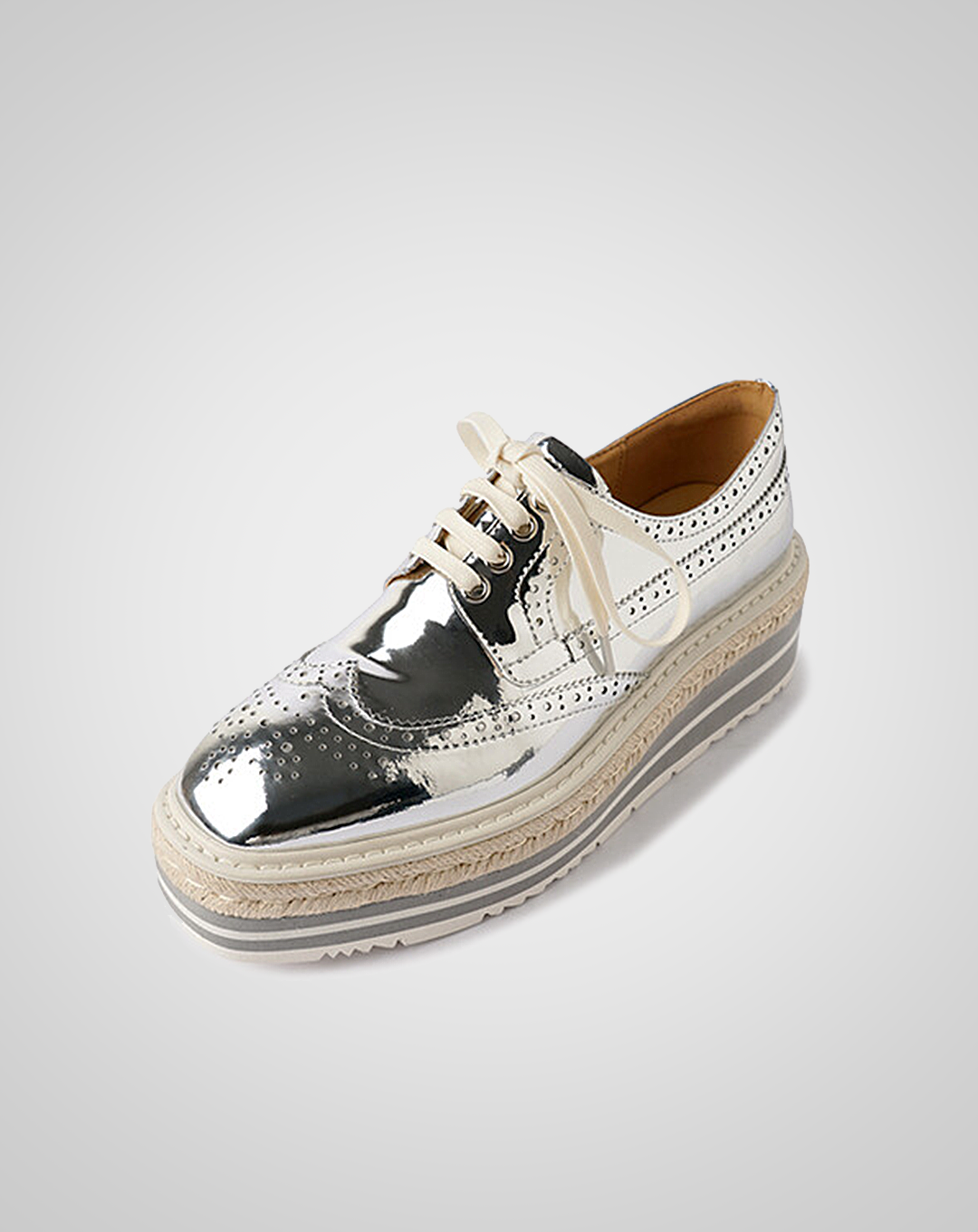 ♀本革/Wingtip Platform Leather Shoes