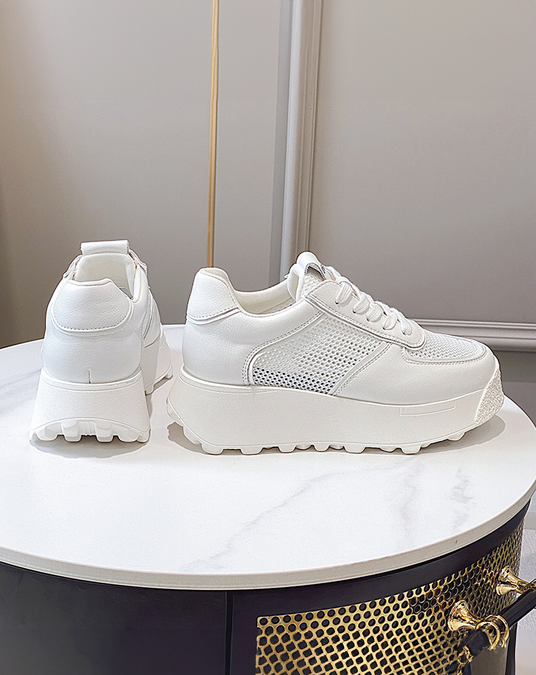 ♀本革/White Platform Sneakers