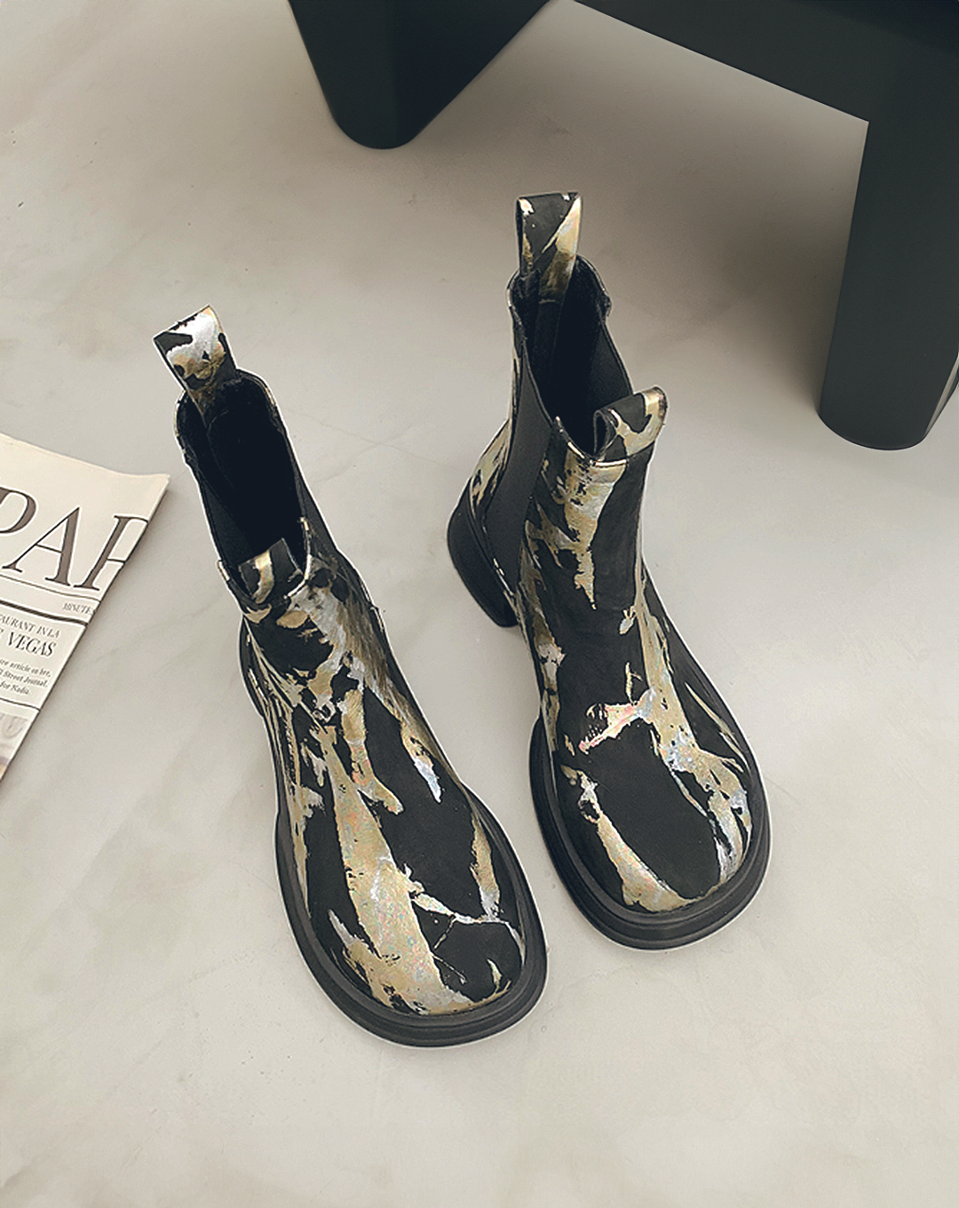 ♀本革/Paint Design Side Gore Shoes