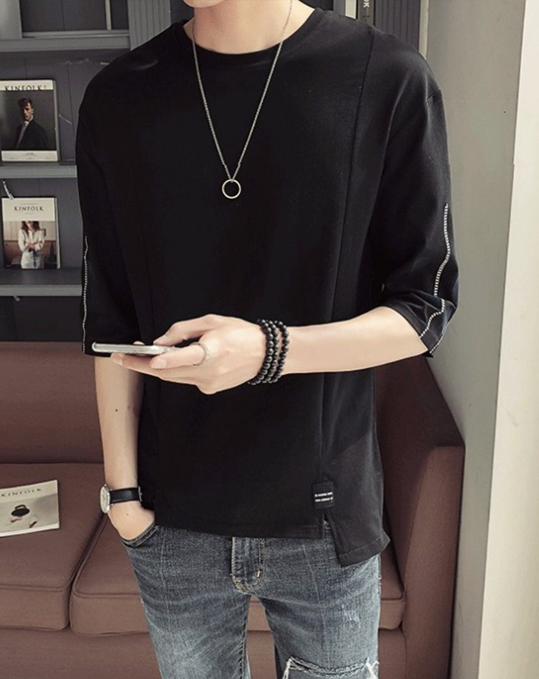 ♂Stitch Style and Logo Sleeve Shirt