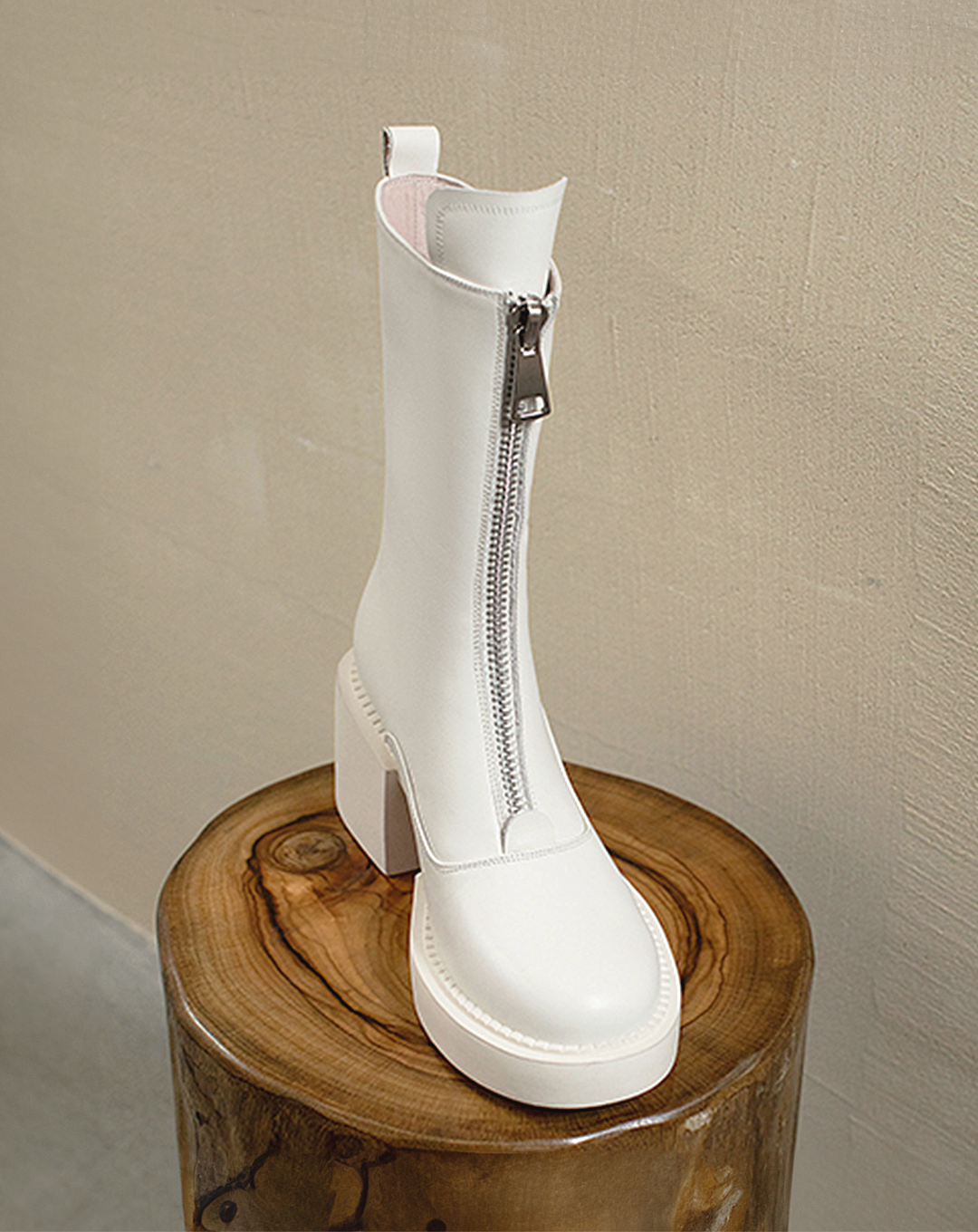 ♀本革/Zip-Up Middle Boots