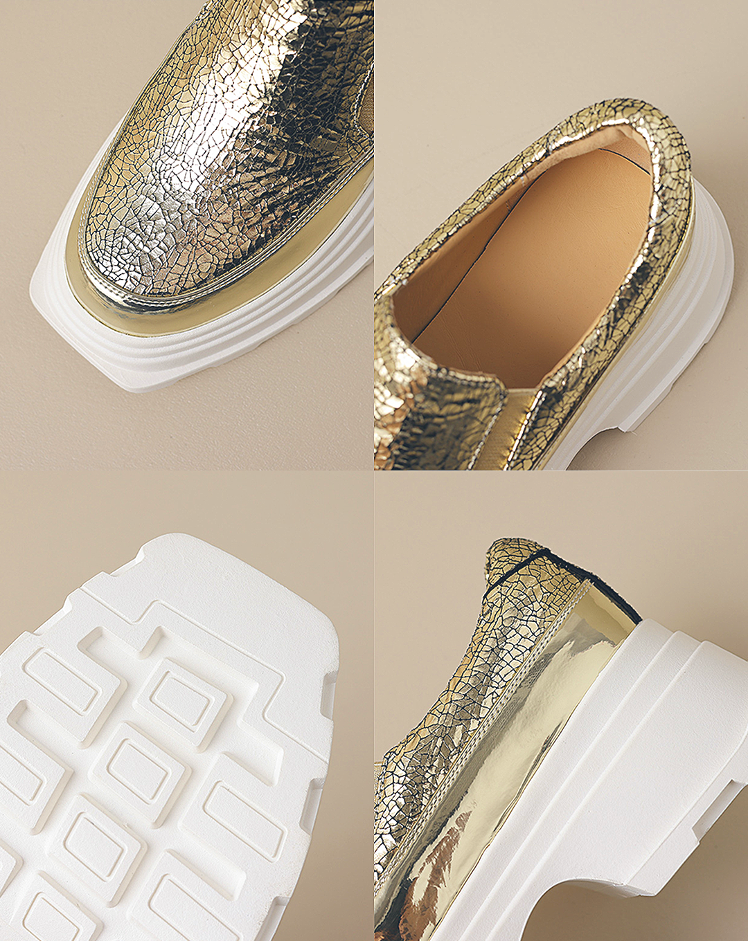 ♀Platform Metallic Leather Slip-on Shoes