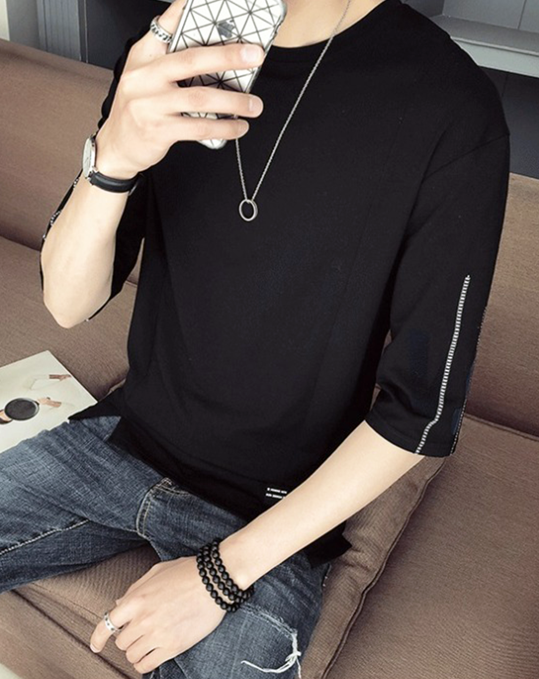 ♂Stitch Style and Logo Sleeve Shirt