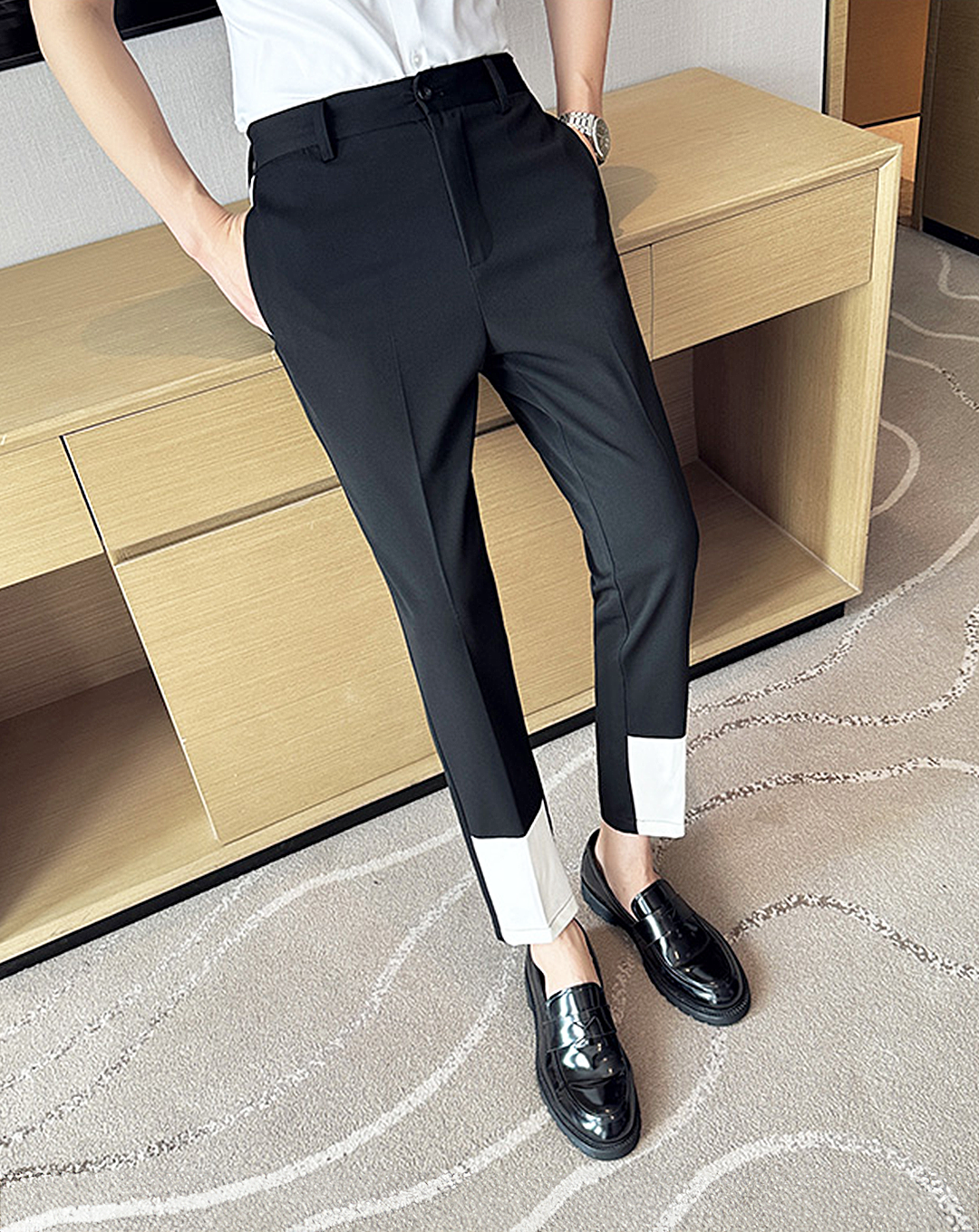 ♂Monotone Bicolor Stick Pants
