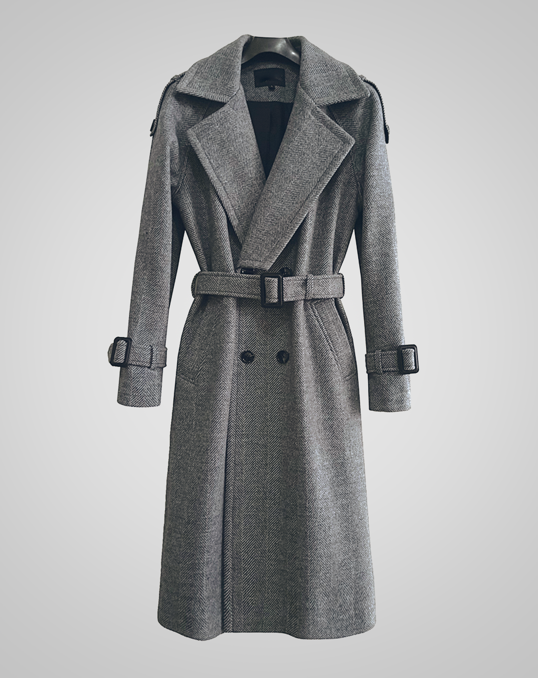 ♀Herringbone Button Trench Coat