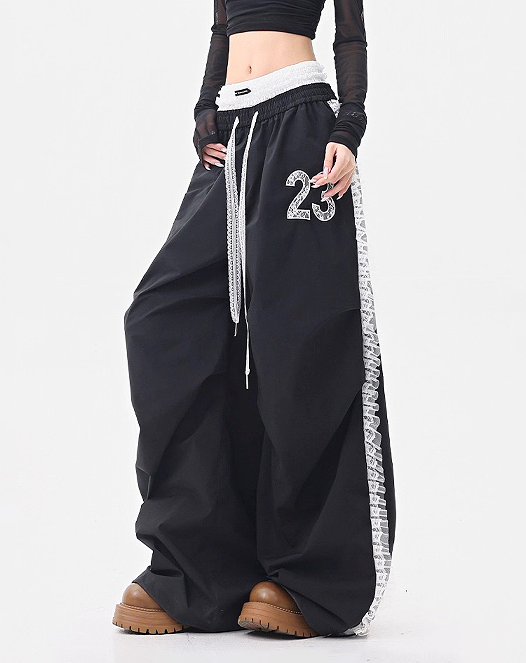 ♀Lace Trim Sporty Pants