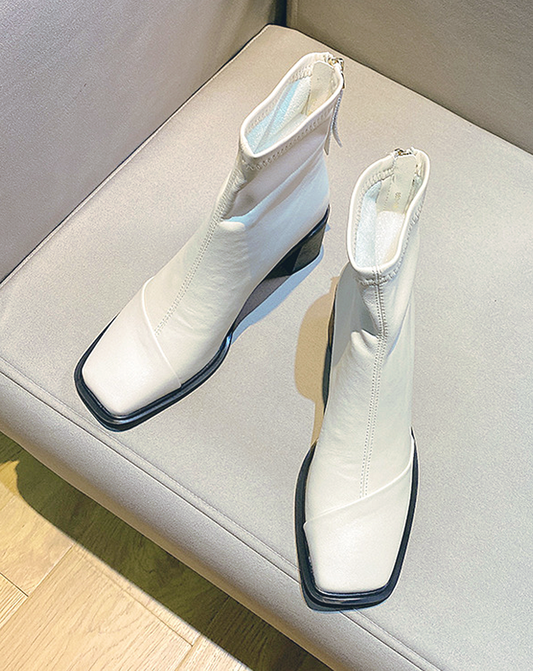 ♀Square Toe Chunky Heel Zip Boots