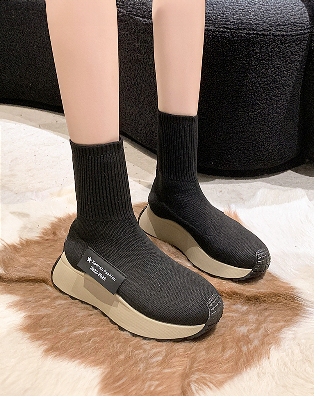 ♀Rolled Up Sole Sock Boots