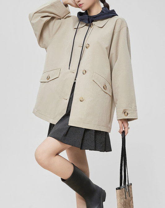 ♀Drawstring Hooded Field Jacket