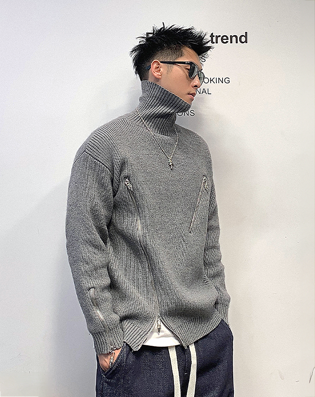 ♂High Neck Zip Knit
