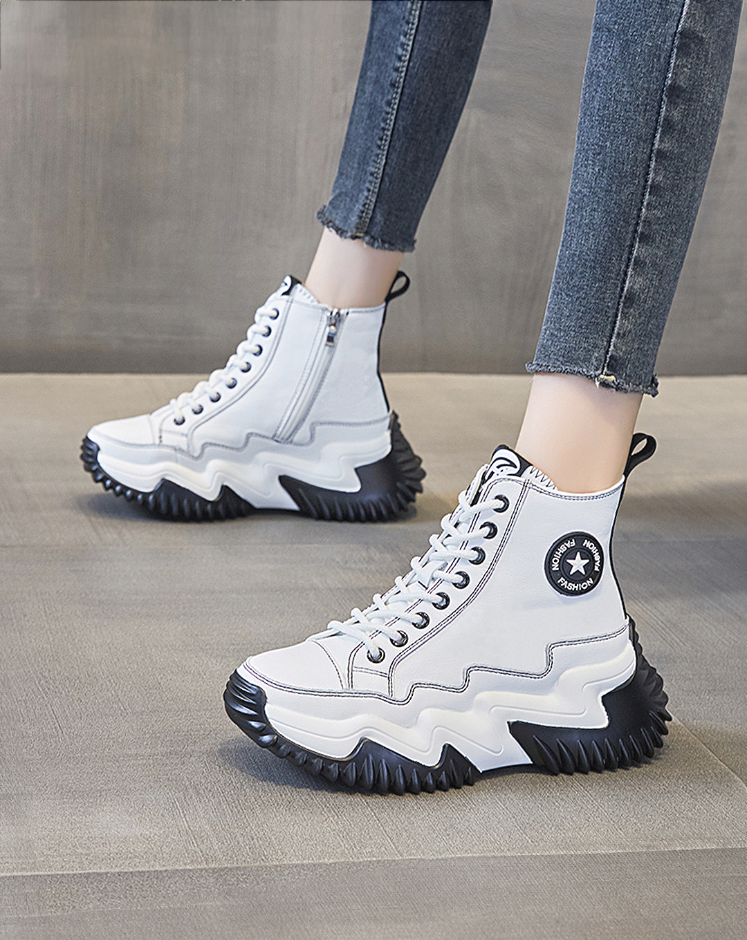 ♀本革/Jagged Platform High-Cut Sneakers