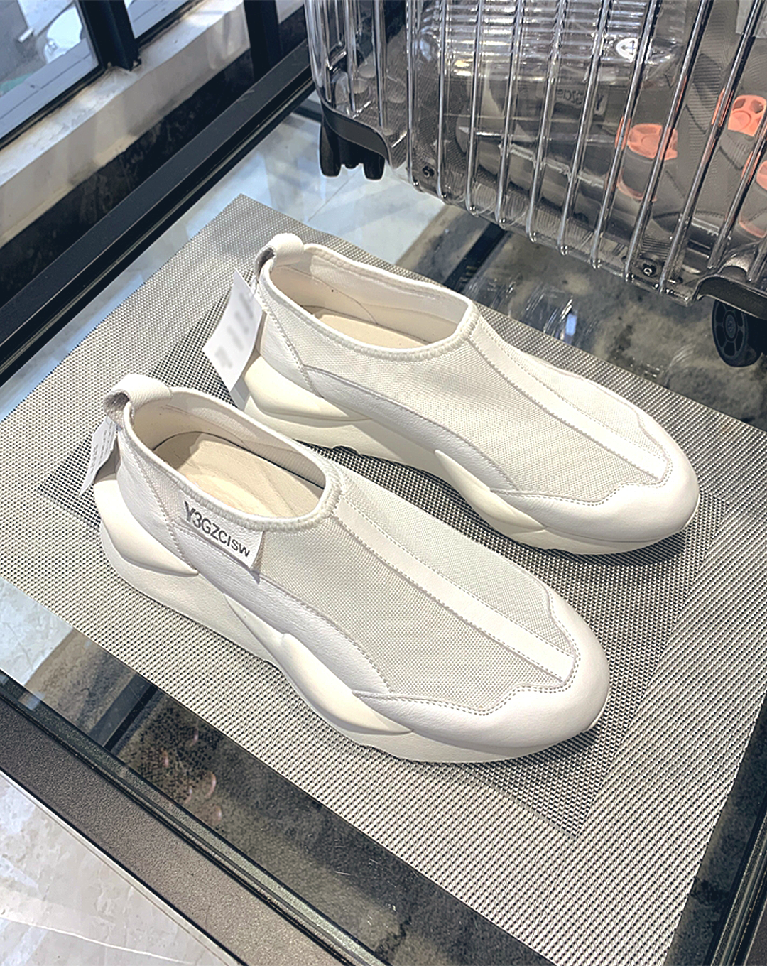 ♂♀本革/Mesh and Leather Slip-on Shoes