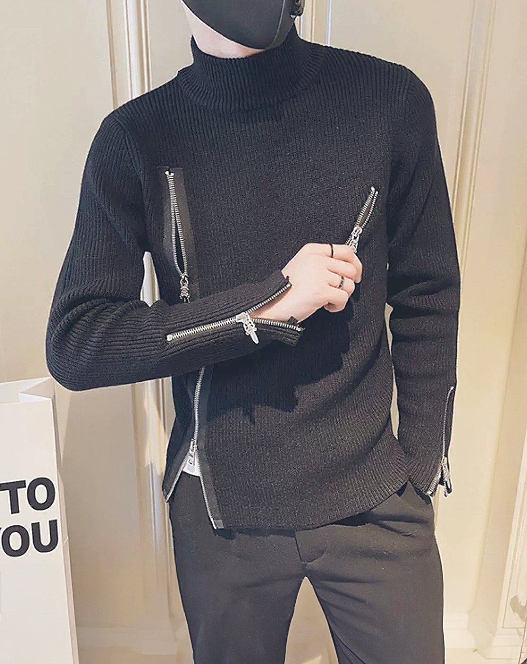 ♂Irregular Zip Design Knit