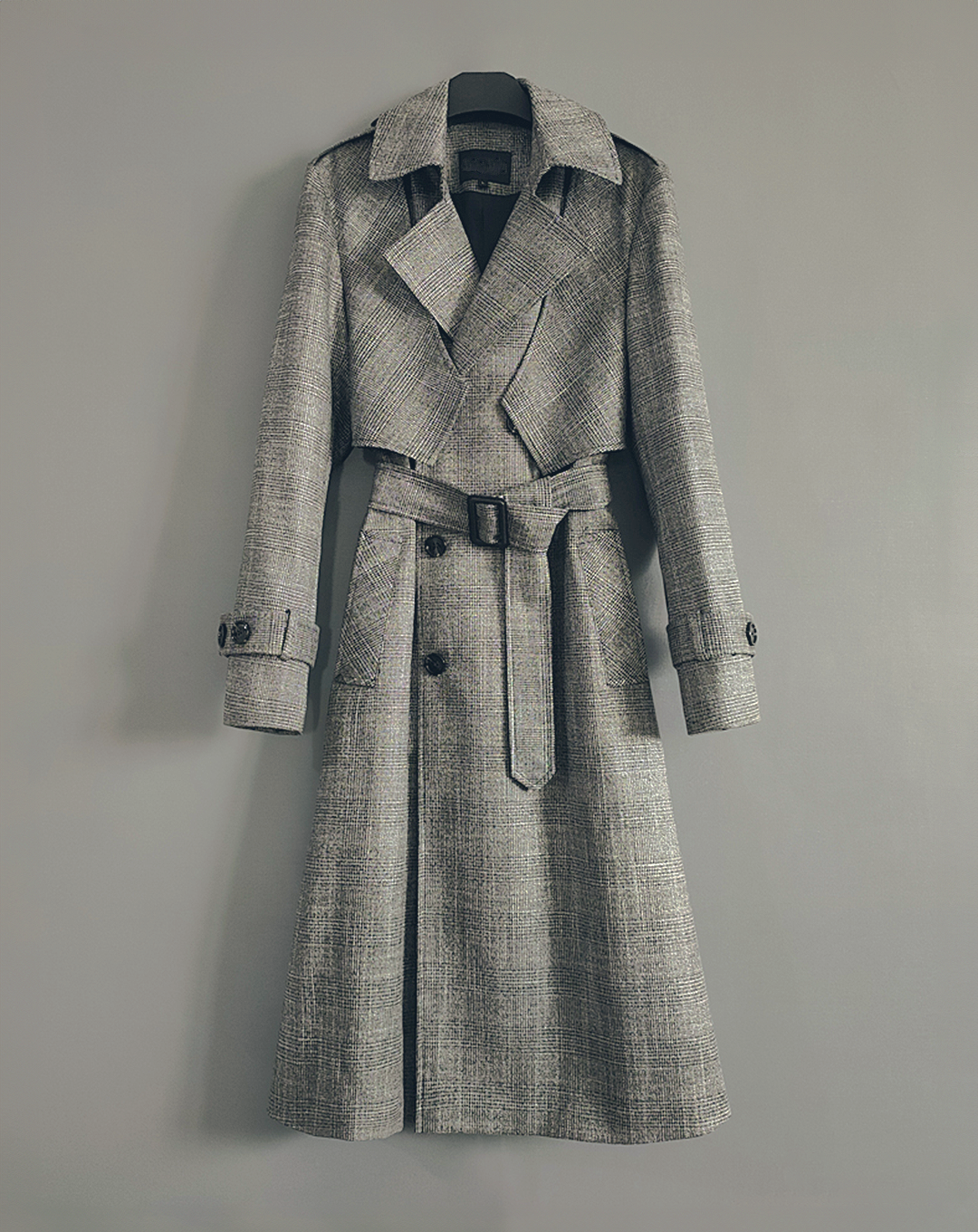 Check print trench sales coat