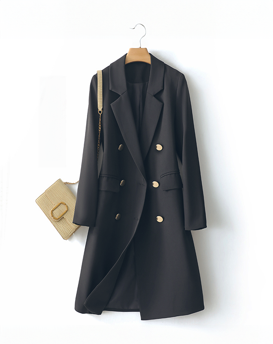 ♀Gold Button Double Breasted Long Jacket