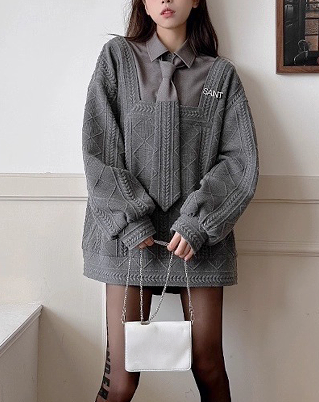 ♀Layered Collar Knit Sweat