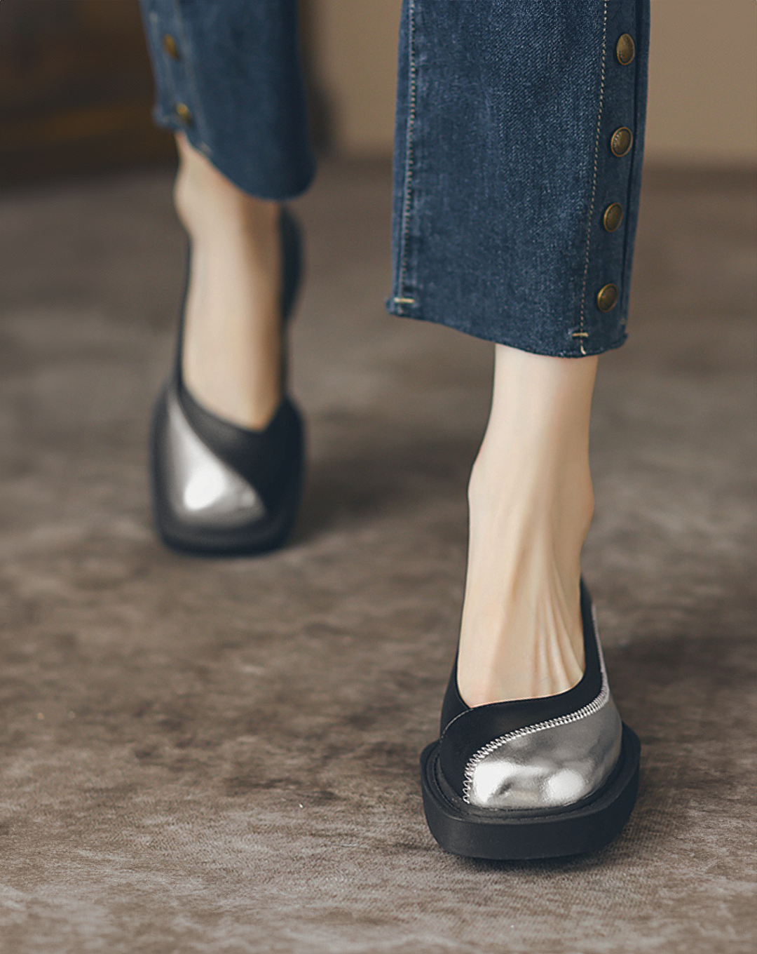 ♀本革/Metallic Bicolor Pumps